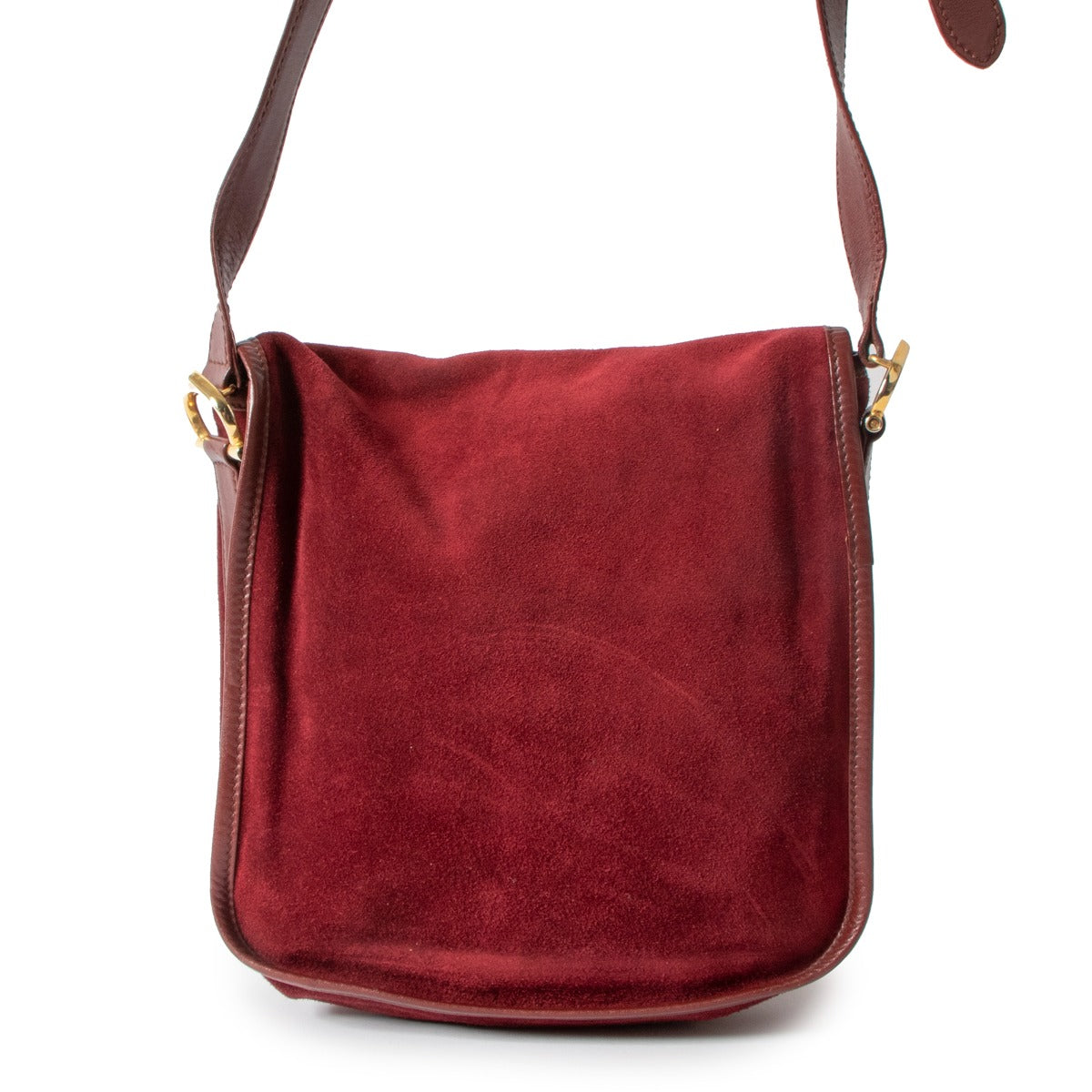Must de Cartier Vintage Red Suede Logo Flap Crossbody Bag