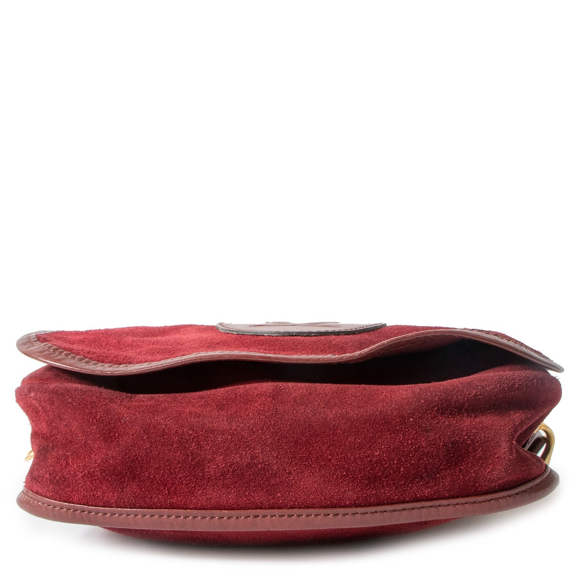Sac bandoulière vintage Must de Cartier en daim rouge avec rabat logo