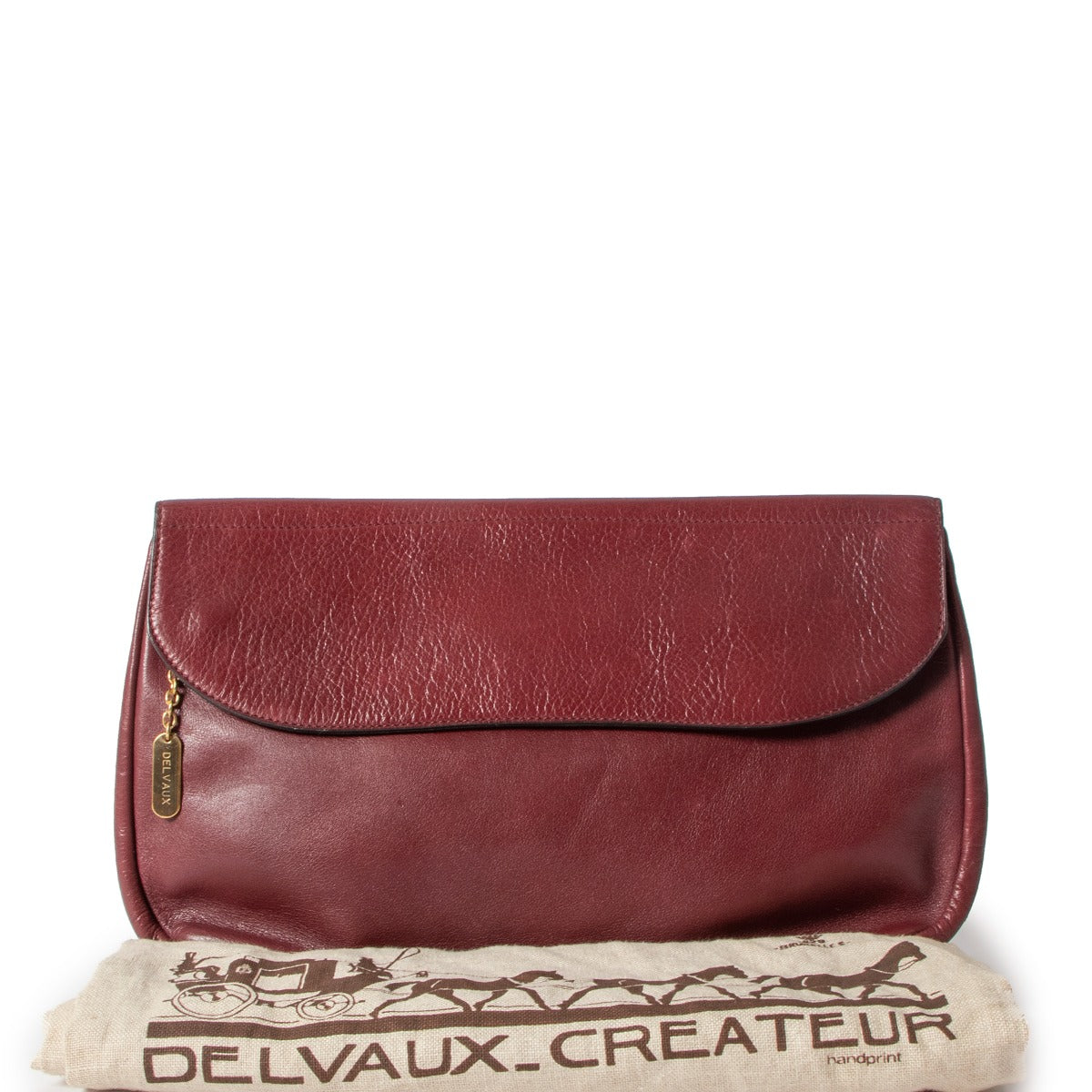 Delvaux Vintage Burgundy Pendant Leather Flap Clutch