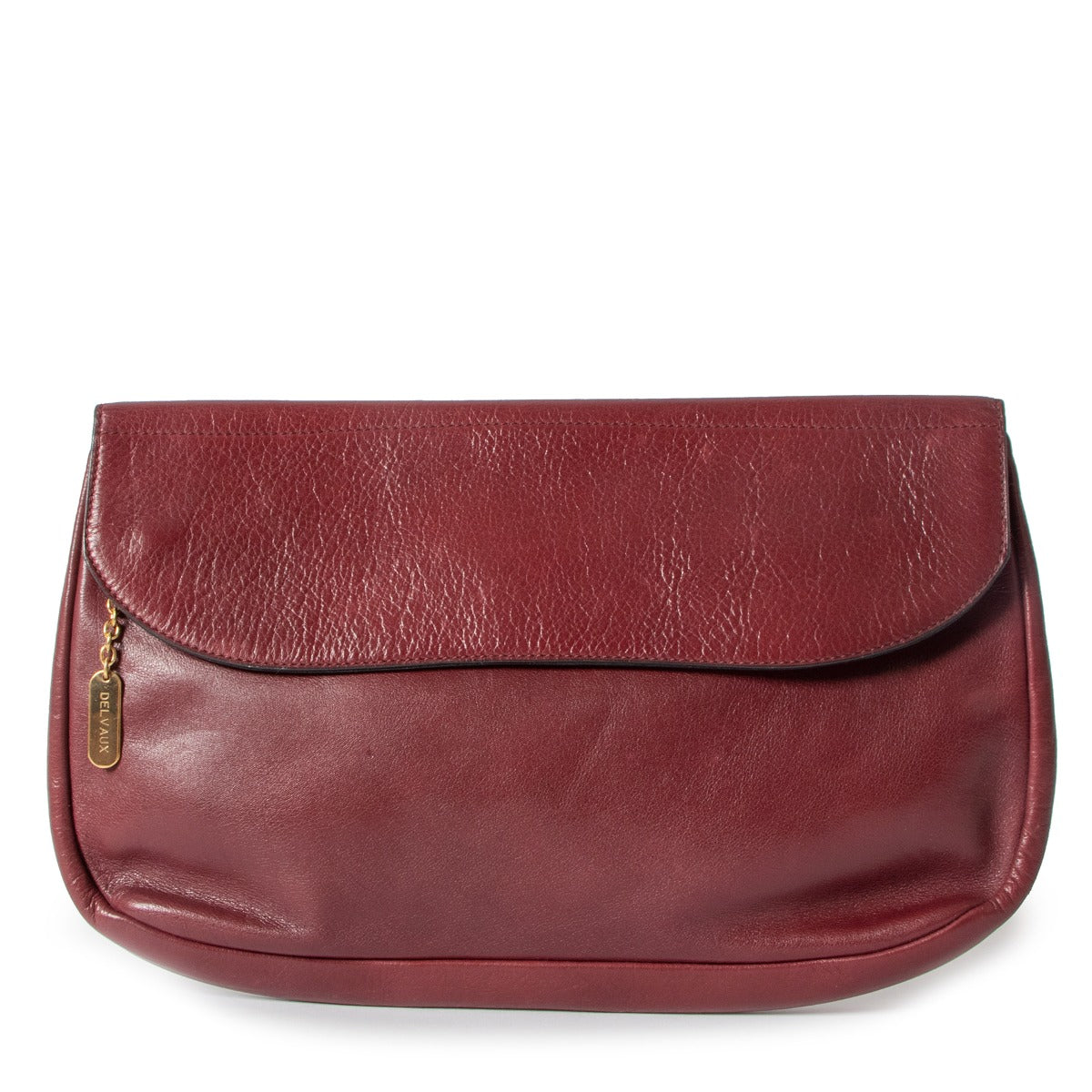 Delvaux Vintage Burgundy Pendant Leather Flap Clutch