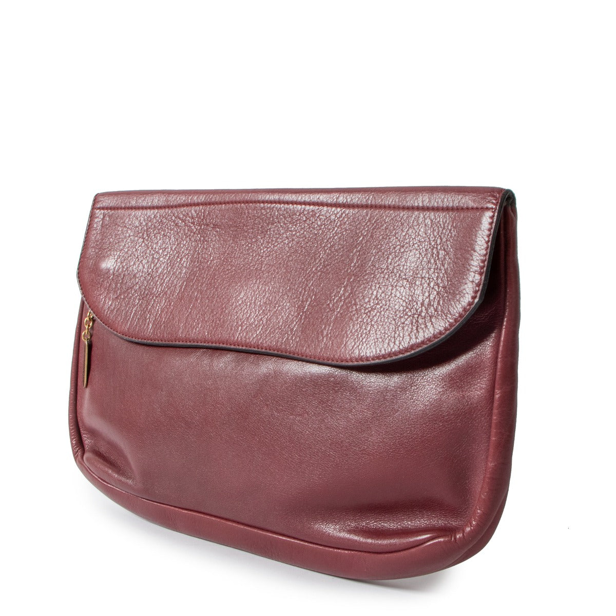Pochette à rabat Delvaux vintage en cuir bordeaux avec pendentif