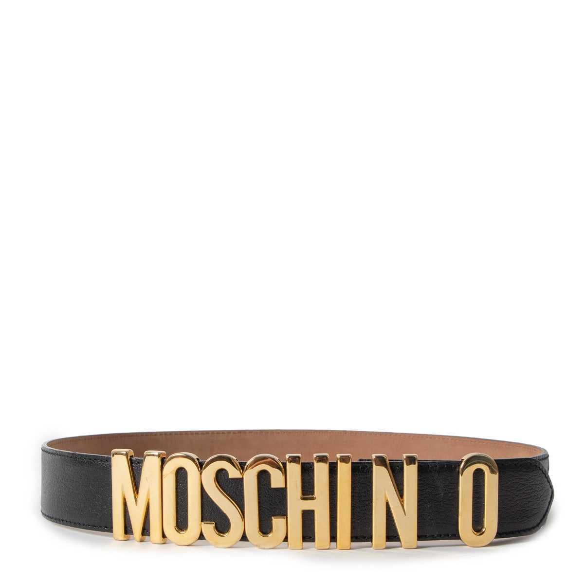 Moschino Black Leather Lettering Logo Belt