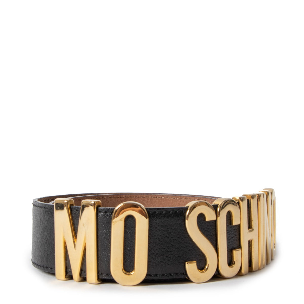 Moschino Black Leather Lettering Logo Belt
