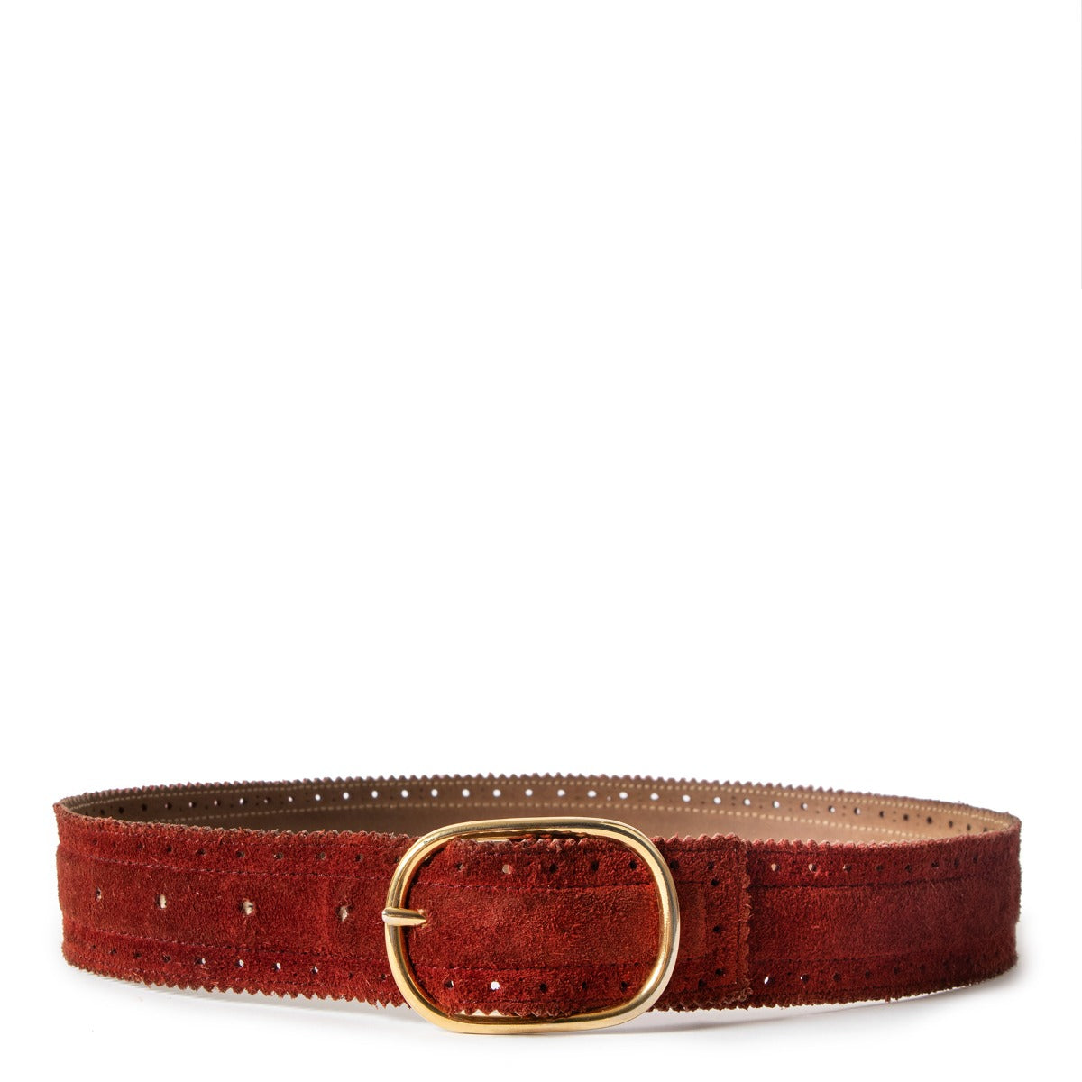 Yves Saint Laurent Vintage Red Suede Brogue Belt