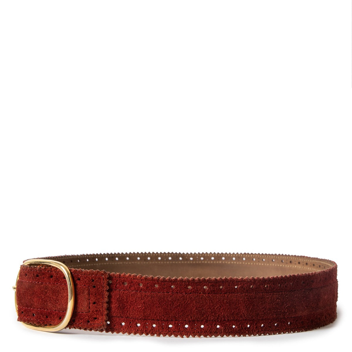 Yves Saint Laurent Vintage Red Suede Brogue Belt