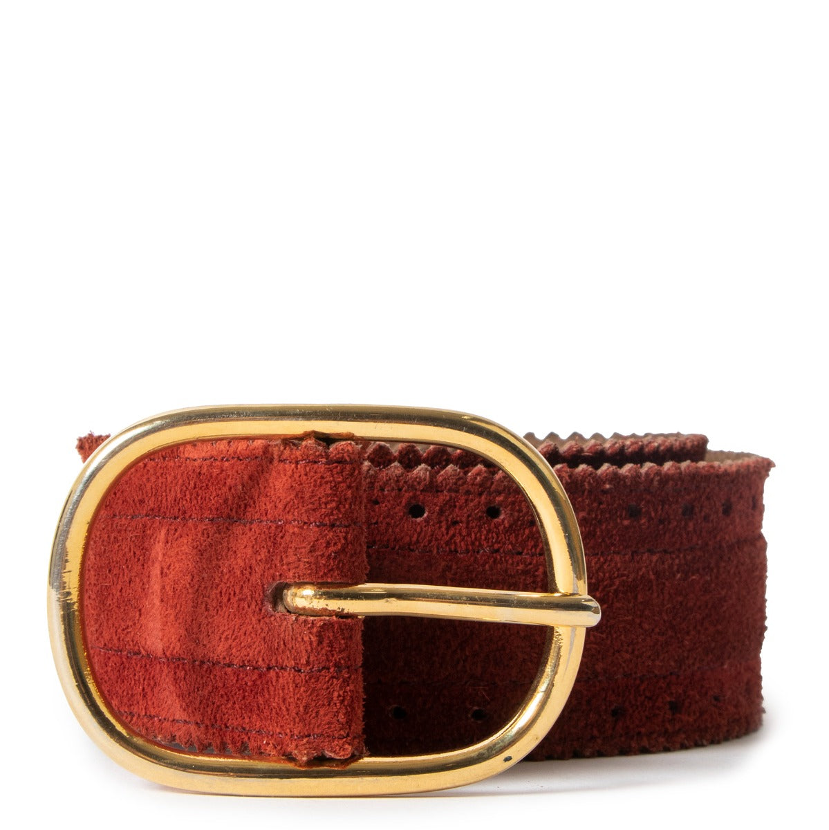 Yves Saint Laurent Vintage Red Suede Brogue Belt