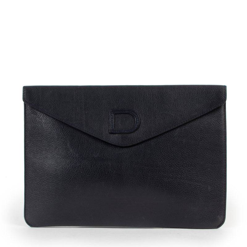 Delvaux Blauw Leren Pochette Clutch