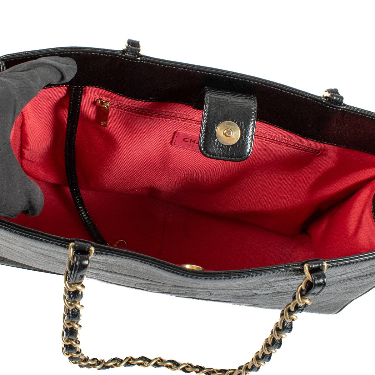 Sac cabas Chanel Grand Shopping en veau vieilli noir brillant