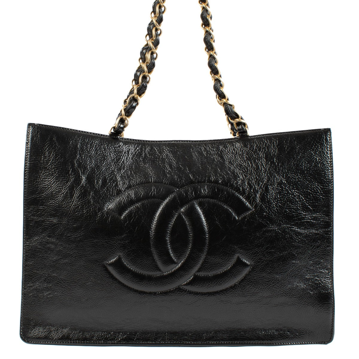 Sac cabas Chanel Grand Shopping en veau vieilli noir brillant