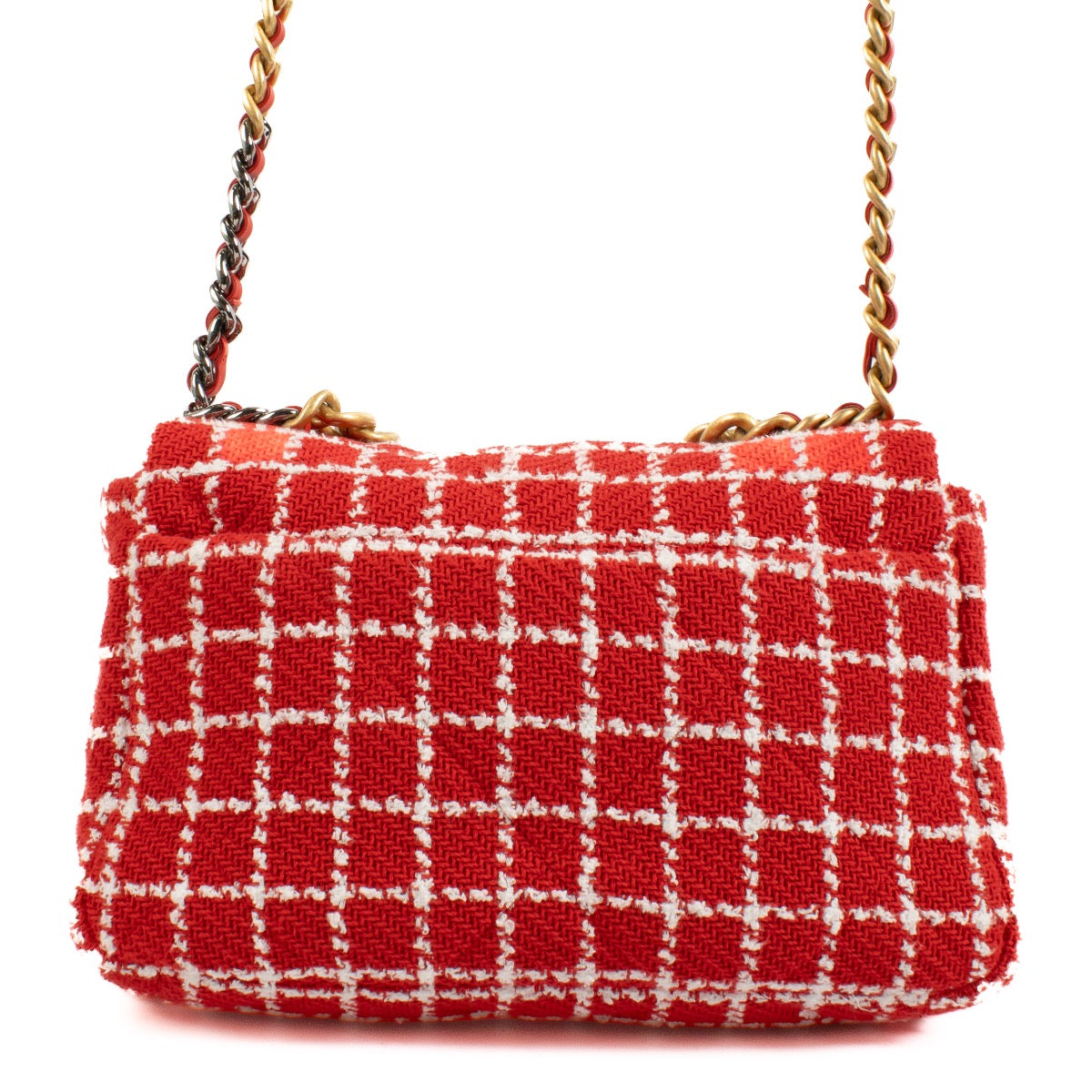Shop safe online at Labellov in Antwerp, Brussels and Knokke this 100% authentic second hand Chanel Red Tweed Large 19 Bag. Veilig online tweedehands authentieke Chanel Red Tweed Large 19 Bag handtas kopen bij Labellov.