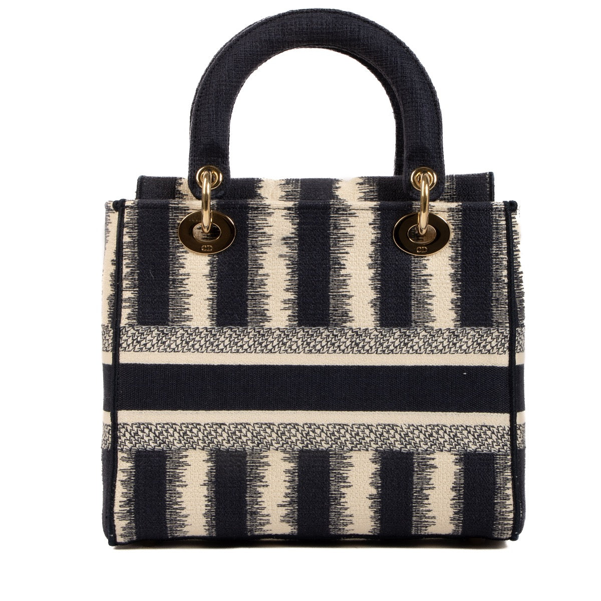 Shop safe online at Labellov in Antwerp, Brussels and Knokke this 100% authentic second hand Christian Dior Blue and Beige Striped Lady D-Lite Top Handle