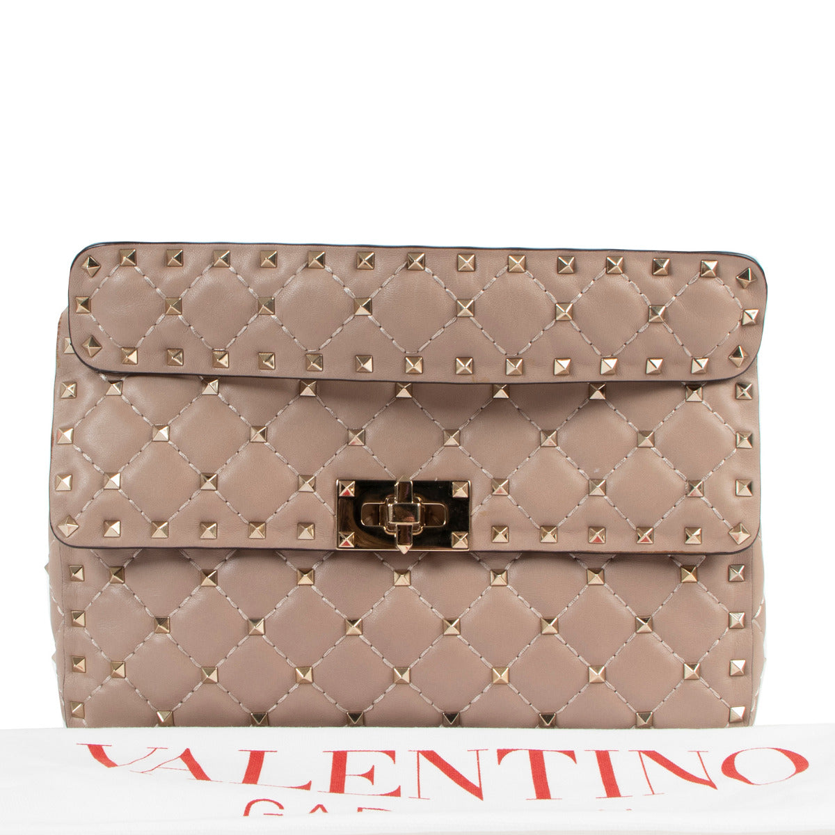 Are you looking for an authentic Valentino Garavani Beige Rockstud Spike Top Handle? We buy and sell your authentic designer bags online.