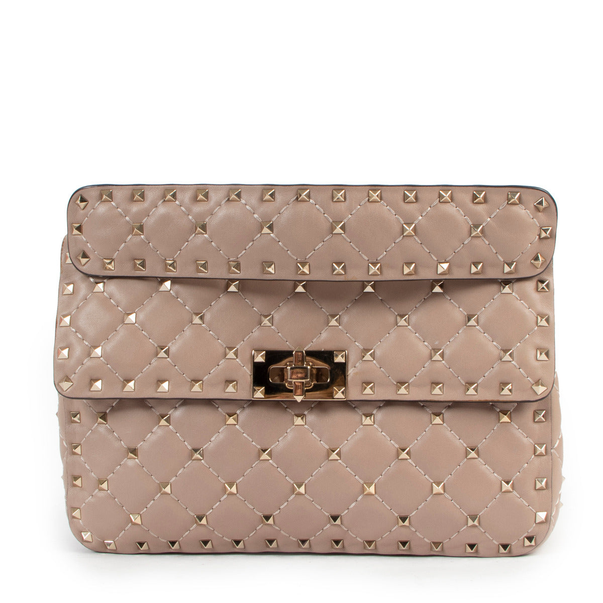 Valentino Garavani Beige Rockstud Spike Top Handle for the best price at Labellov secondhand luxury in Antwerp.