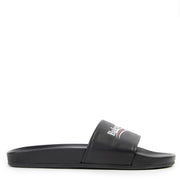 Balenciaga Black Political Campaign Logo Leather Slides