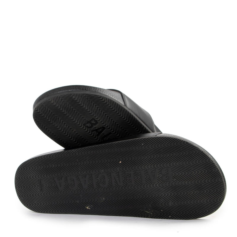 Balenciaga Black Political Campaign Logo Leather Slides