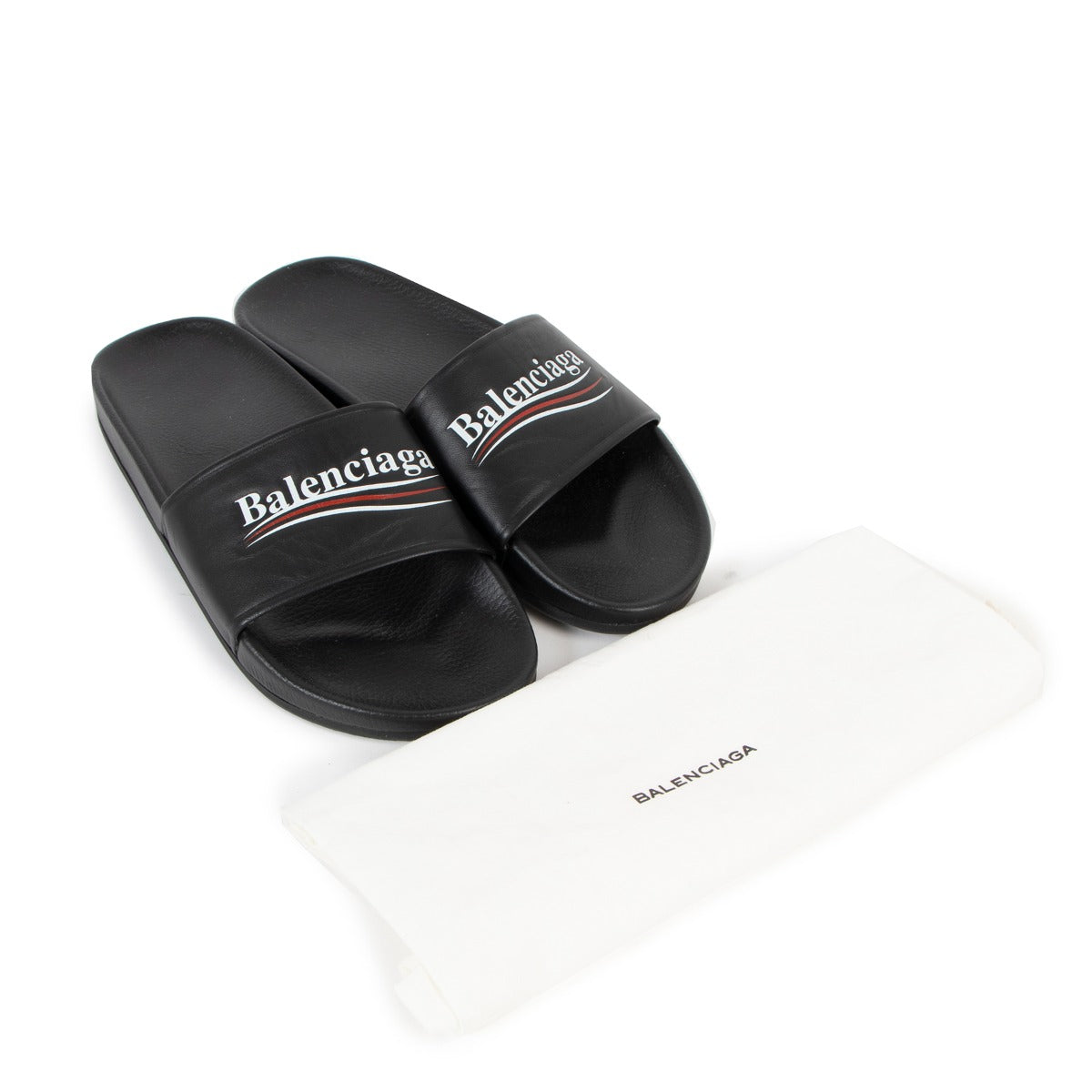 Balenciaga Black Political Campaign Logo Leather Slides