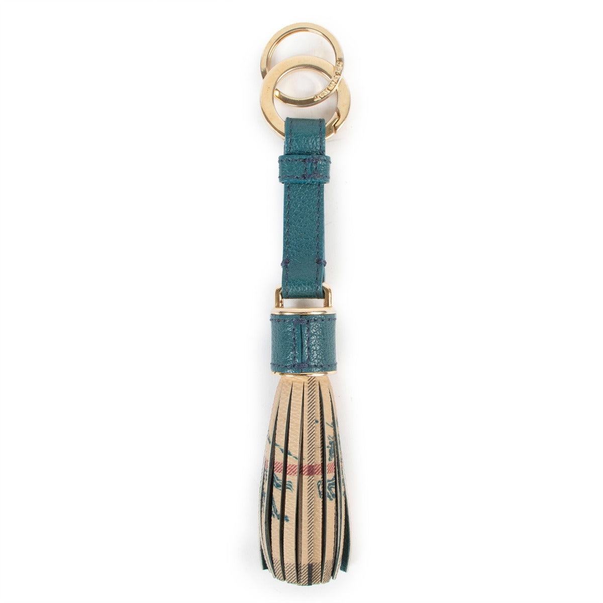 Buy online an authentic second hand Burberry blue monogram tassel keychain in very good condition at Labellov in Antwerp.