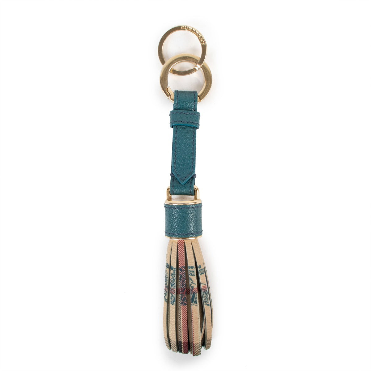 Buy online an authentic second hand Burberry blue monogram tassel keychain in very good condition at Labellov in Antwerp.