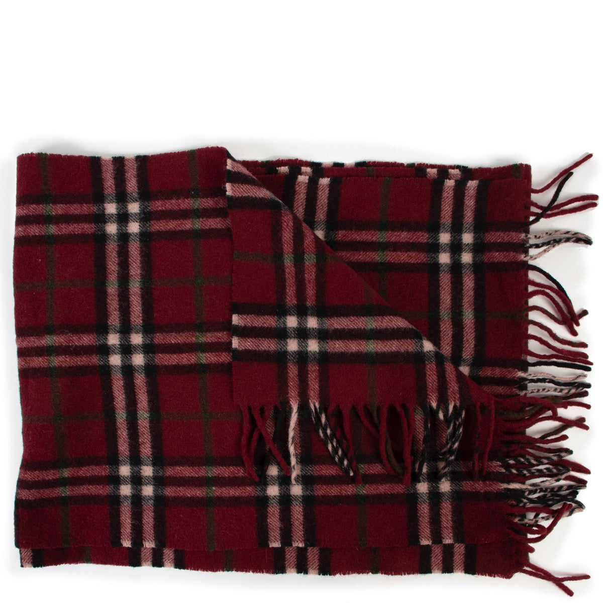 Shop safe online at Labellov in Antwerp this 100% authentic second hand Burberry Burgundy Checked Lambswool Scarf