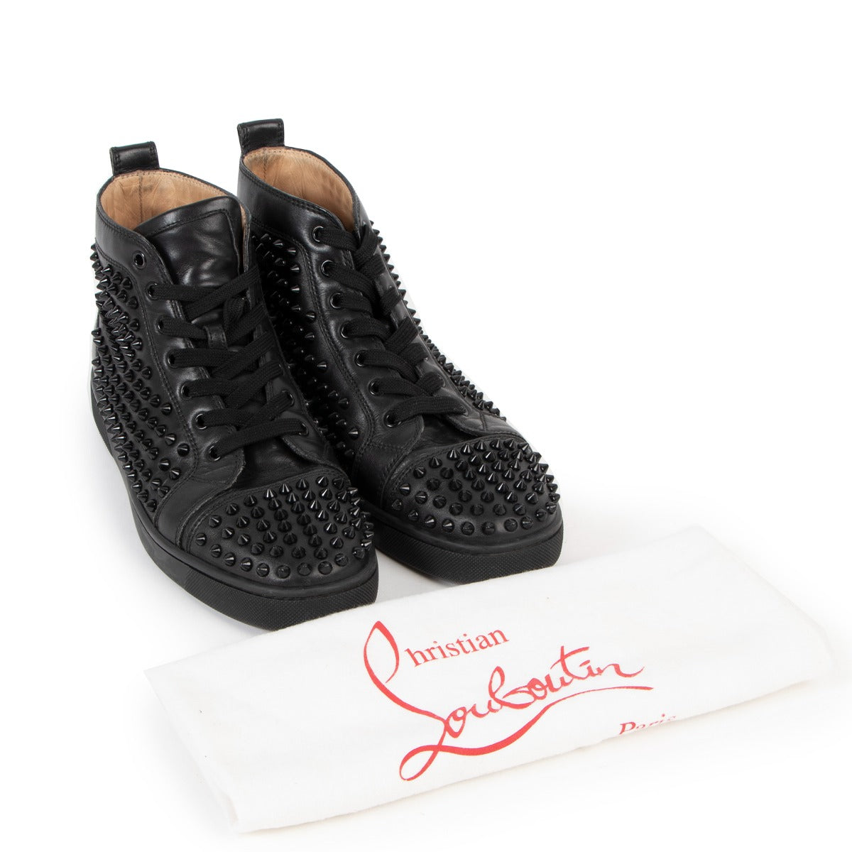 Christian Louboutin Black Louis Spikes High Top Sneakers