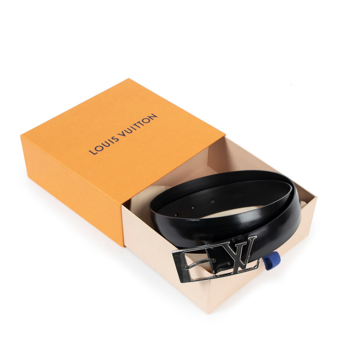 Louis Vuitton Black Glazed Leather Anagramme Belt