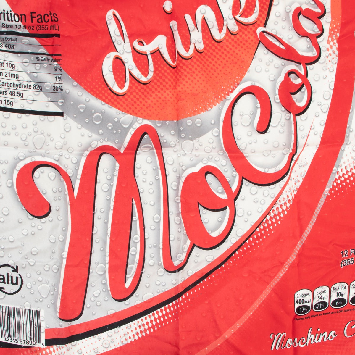 Shop safe online at Labellov in Antwerp this 100% authentic second hand Moschino MoCola Drink Printed Twill Silk Scarf