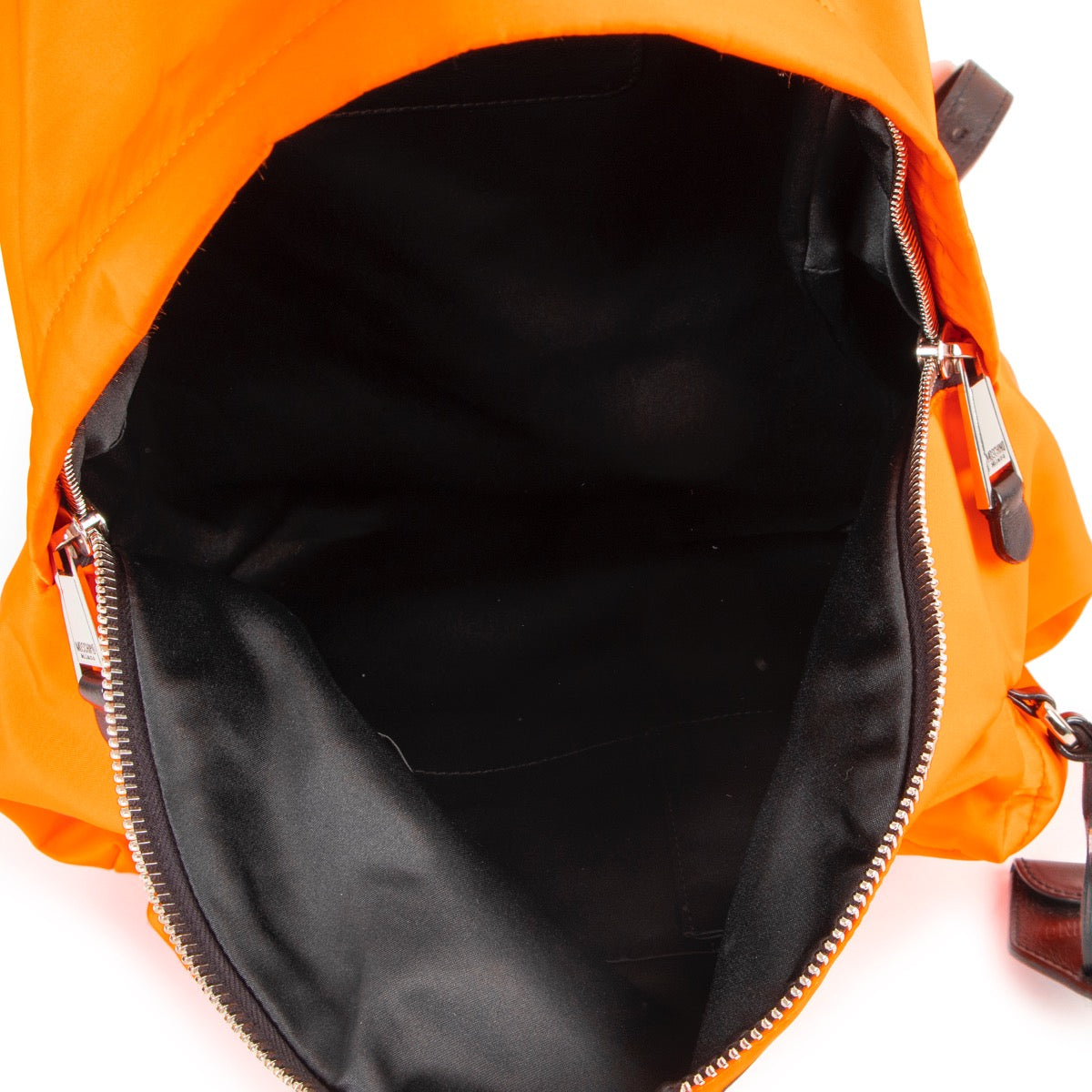 Shop safe online 100% authentic second hand Moschino Neon Orange Nylon Backpack in very good condition at Labellov in Antwerp.