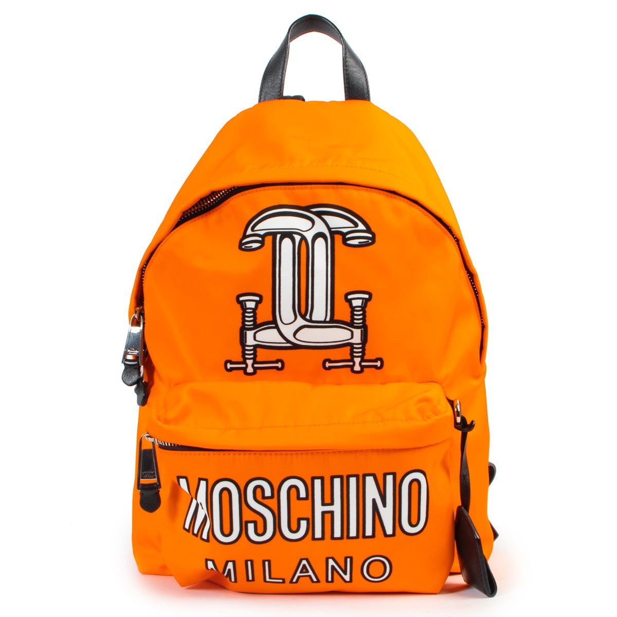 Shop safe online 100% authentic second hand Moschino Neon Orange Nylon Backpack in very good condition at Labellov in Antwerp.