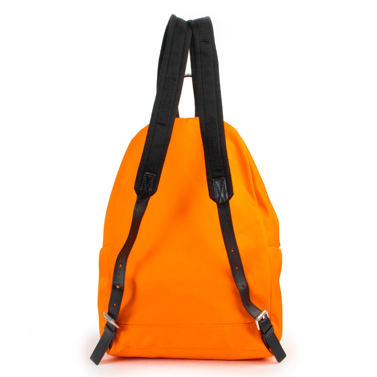 Shop safe online 100% authentic second hand Moschino Neon Orange Nylon Backpack in very good condition at Labellov in Antwerp.
