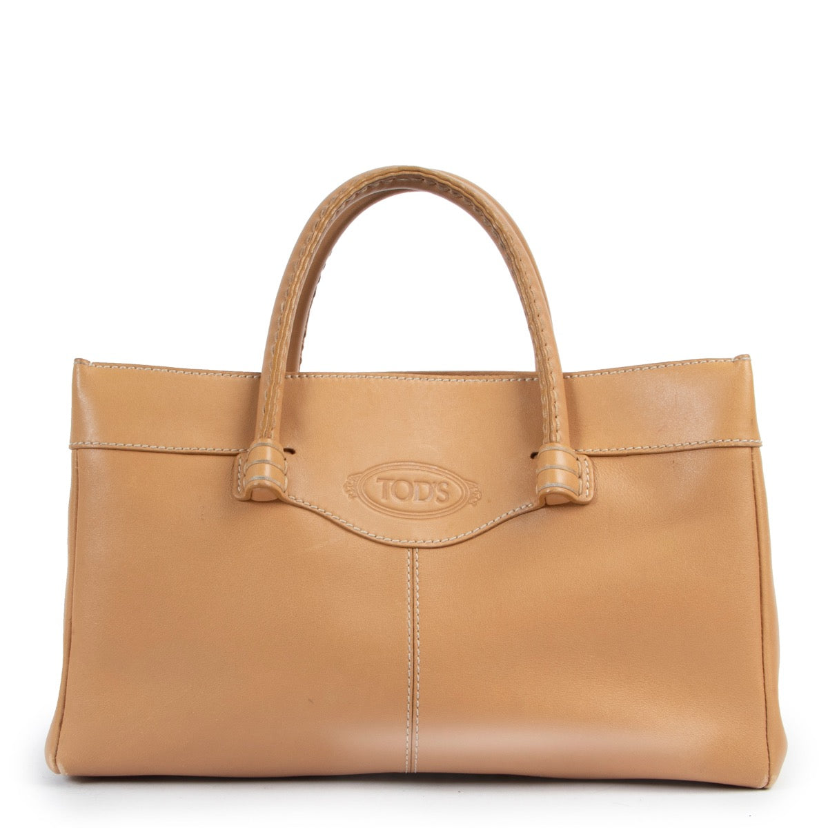 Shop safe online 100% authentic second hand Tods Camel Leather Top handle Bag in very good condition at Labellov in Antwerp.