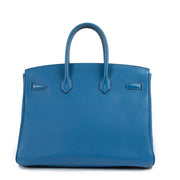 koop veilig online Hermès Birkin 35 Mykonos Blue Togo Leather PHW