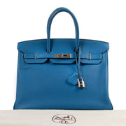 100 authentic Hermès Birkin 35 Mykonos Blue Togo Leather PHW worldwide shipping