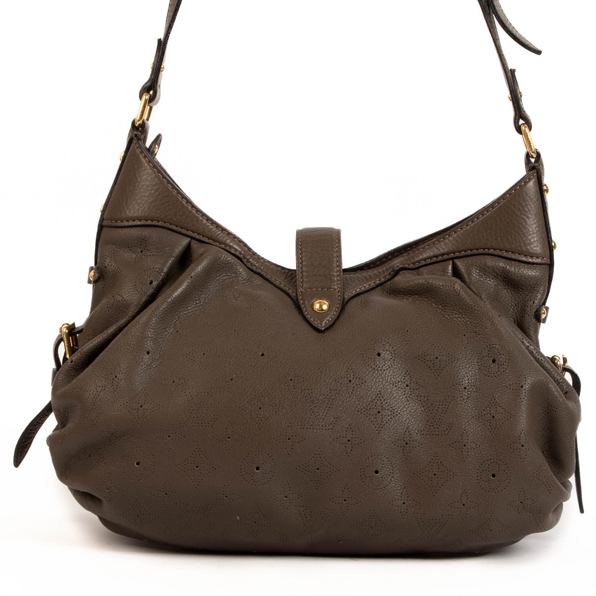 Shop safe online at Labellov in Antwerp, Brussels and Knokke this 100% authentic second hand Louis Vuitton Brown Perforated Monogram Mahina XS Crossbody Bag