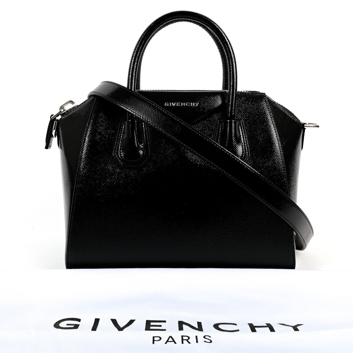 Givenchy Black Patent Leather Small Antigona Top Handle Bag