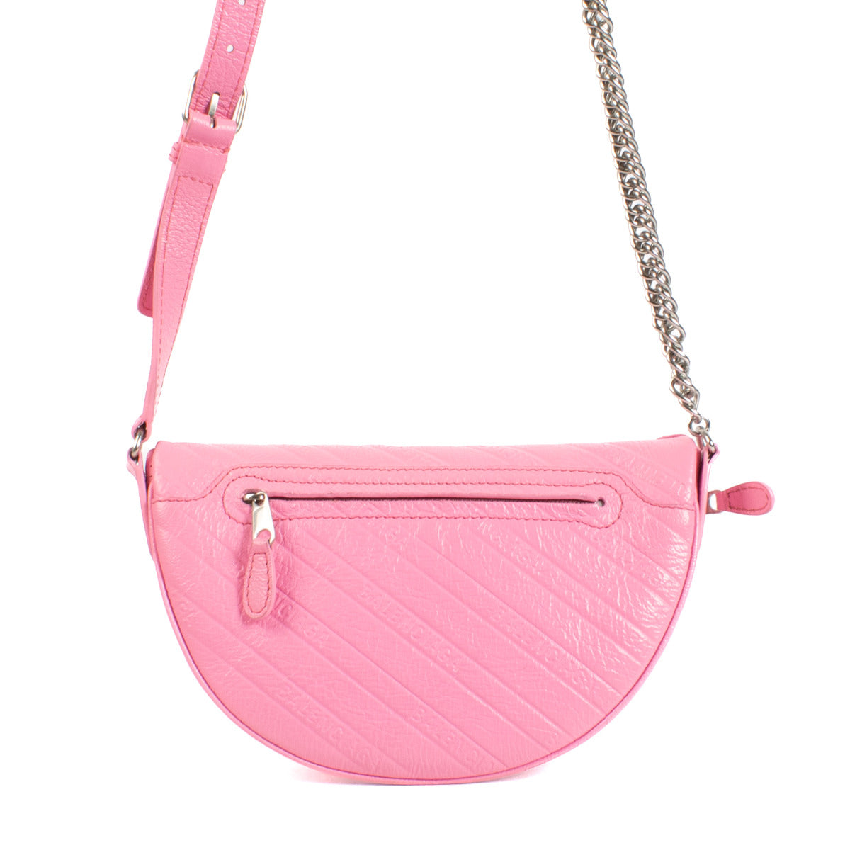 Balenciaga Glanzend Geitenleer All Over Logo In Reliëf Roze Crossbody Heuptas