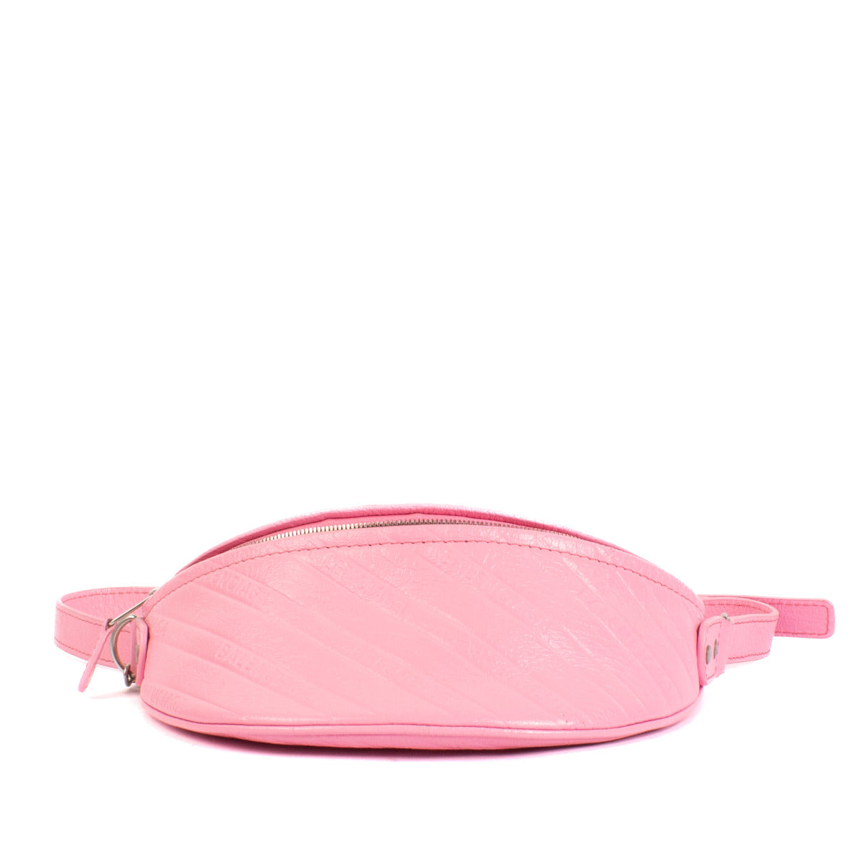 Balenciaga Glanzend Geitenleer All Over Logo In Reliëf Roze Crossbody Heuptas