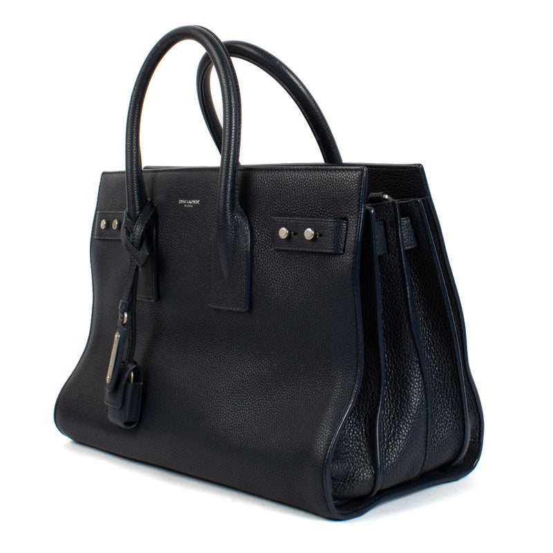 Saint Laurent Blauwe Generfde Leren Sac de Jour Supple Kleine Tas