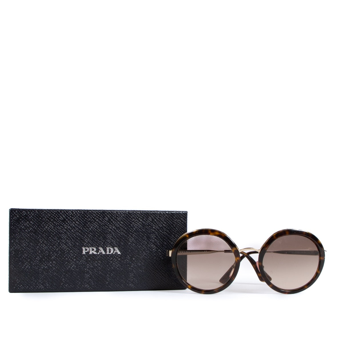 Shop safe online at Labellov in Antwerp, Brussels and Knokke these 100% authentic second hand Prada Tortoise Round Sunglasses