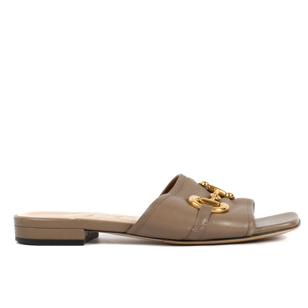 Gucci Taupe Leather Horsebit Flats - size 36