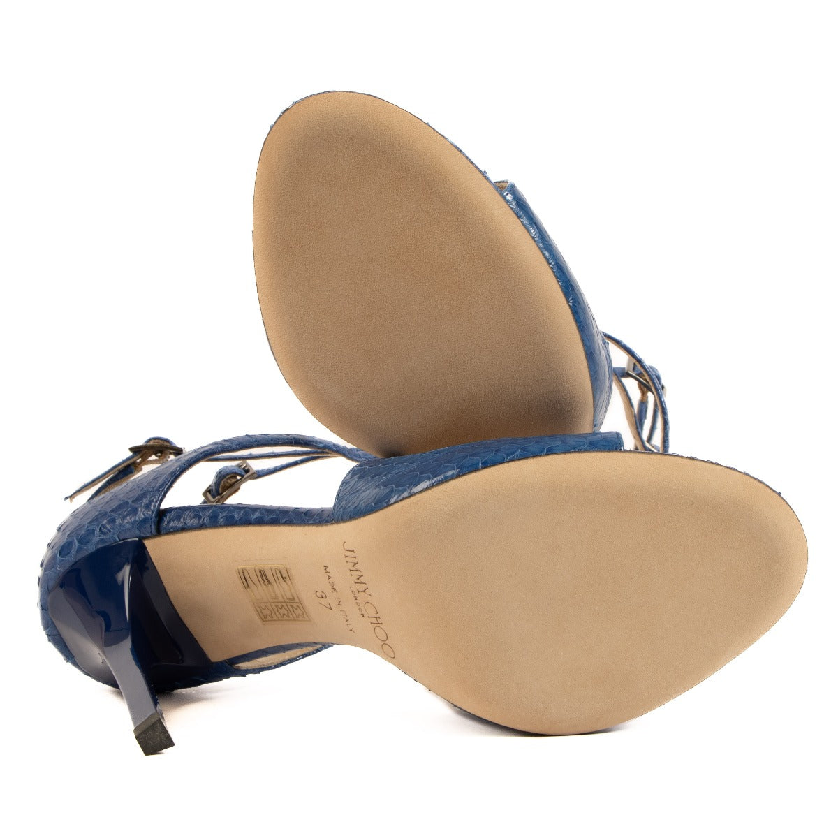 Jimmy Choo Blue Python Lance 100 Sandals - Size 37