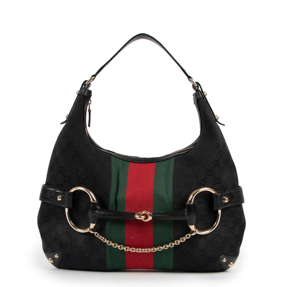 Gucci Monogram Web Black Fabric Shoulder Bag