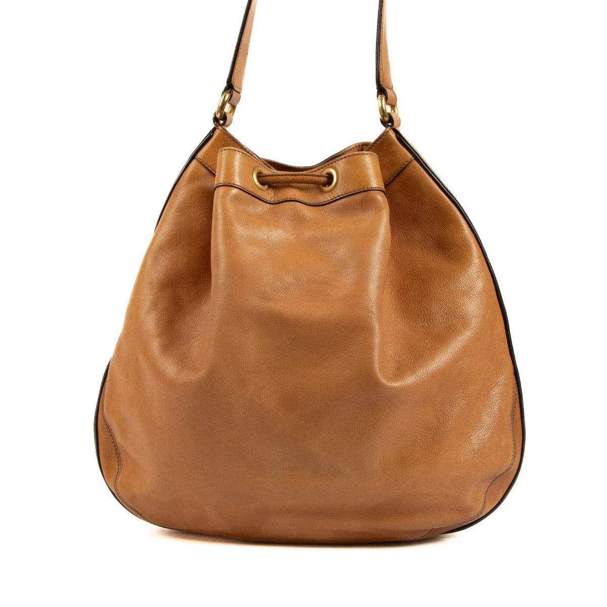 Gucci Camel Leather Web Bamboo Tassel Rania Bag