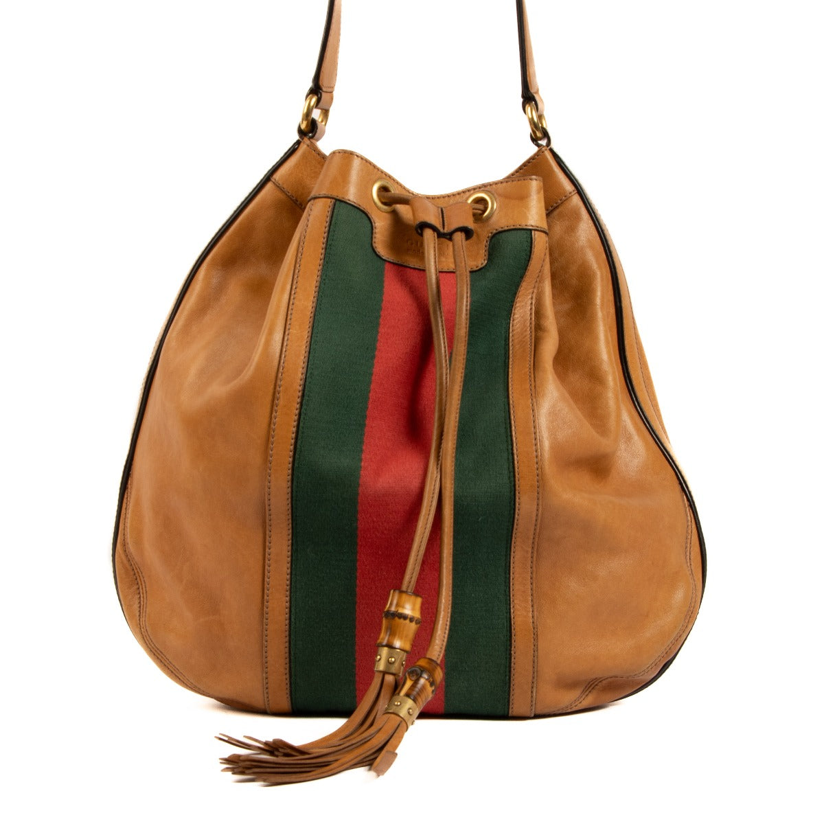 Gucci Camel Leather Web Bamboo Tassel Rania Bag