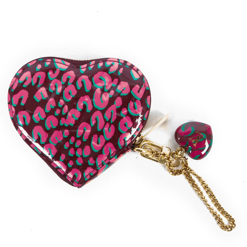 Louis Vuitton Limited Rouge Fauviste Vernis Leopard Heart Coin Purse