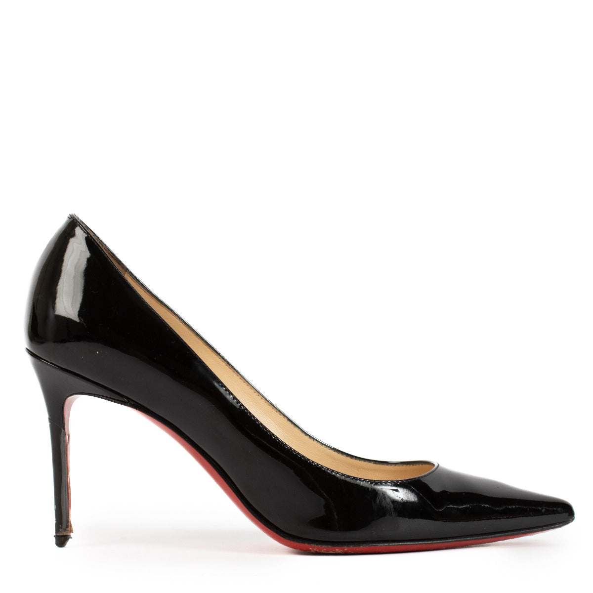Escarpins Christian Louboutin Decollete 85 en cuir verni noir - taille 36