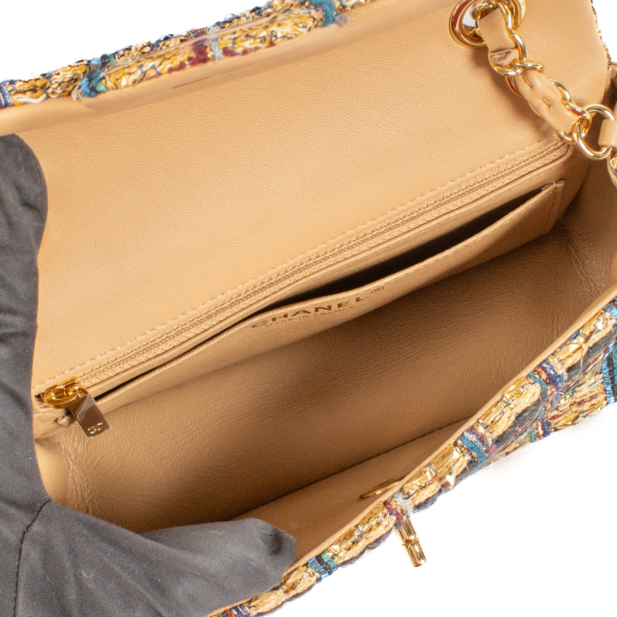 Chanel 19A Goudfolie & Tweed Mini Classic Tas