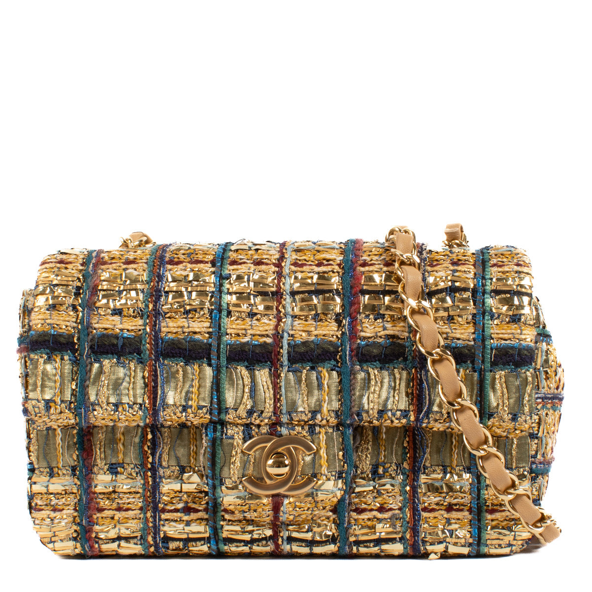 Chanel 19A Gold Tweed Mini Classic Bag