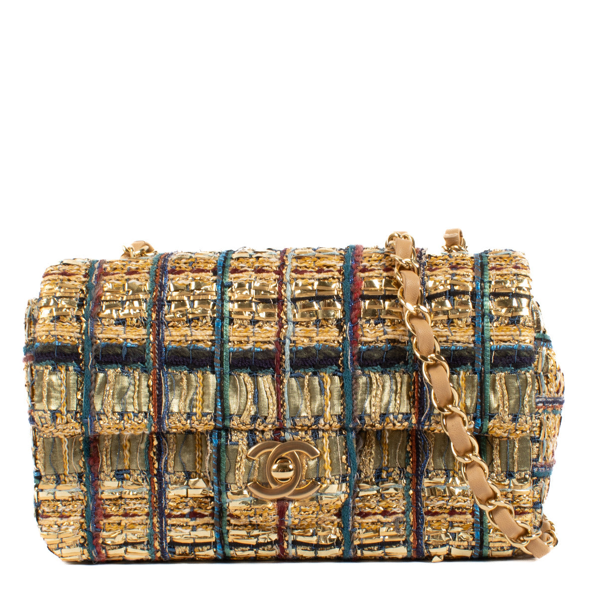 Chanel 19A Goudfolie & Tweed Mini Classic Tas