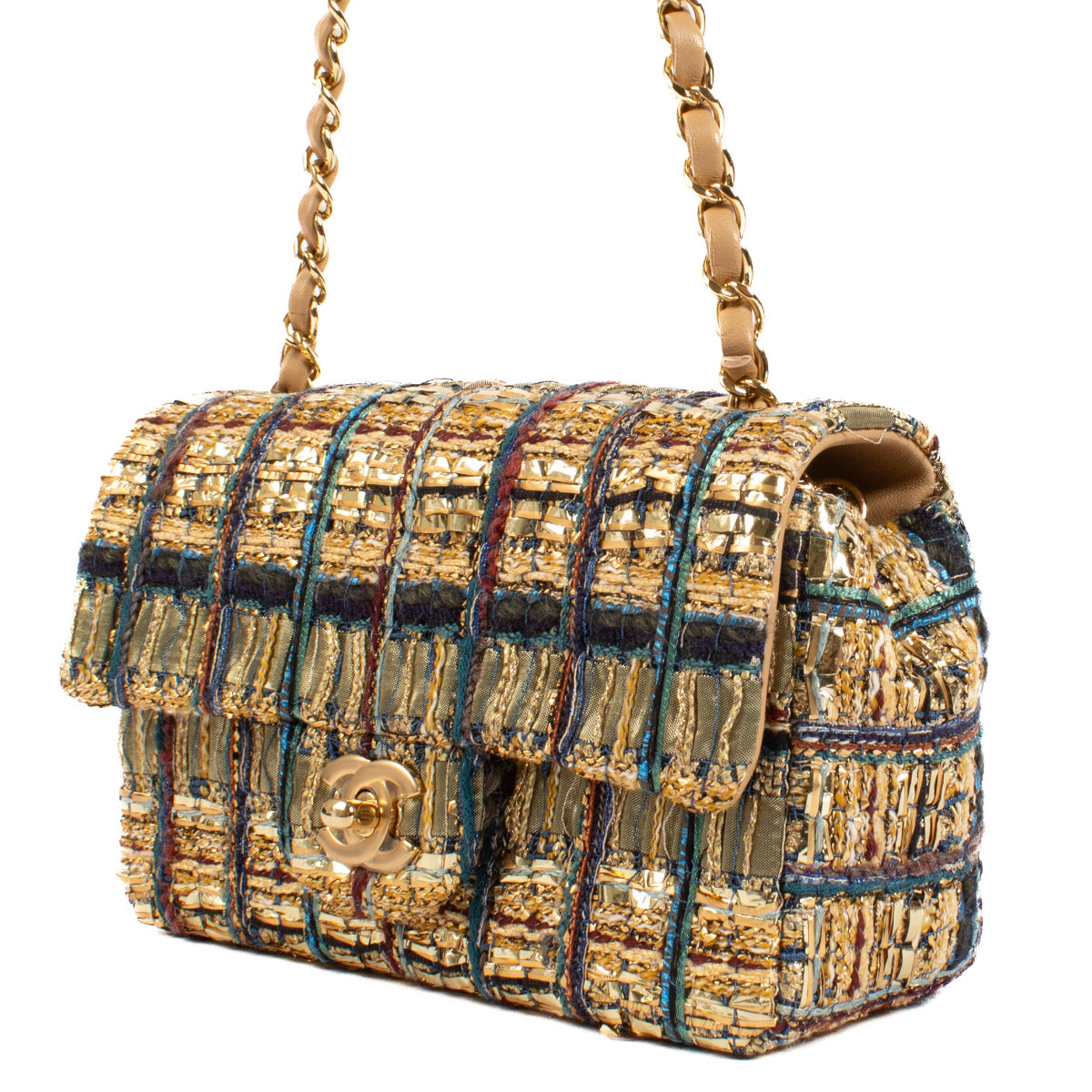 Chanel 19A Goudfolie & Tweed Mini Classic Tas