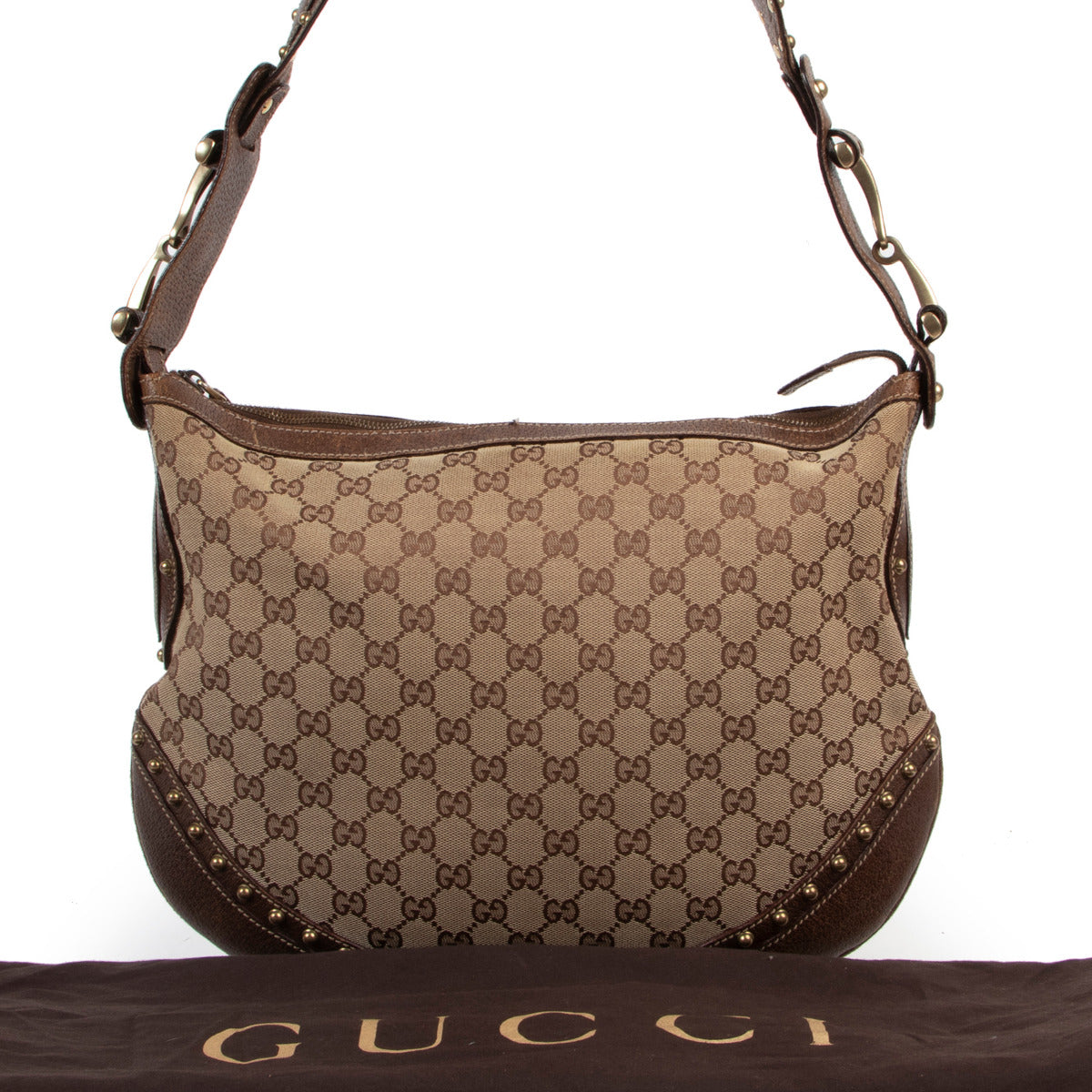 Gucci GG Canvas Stud Pelham Web Large Hobo Bag